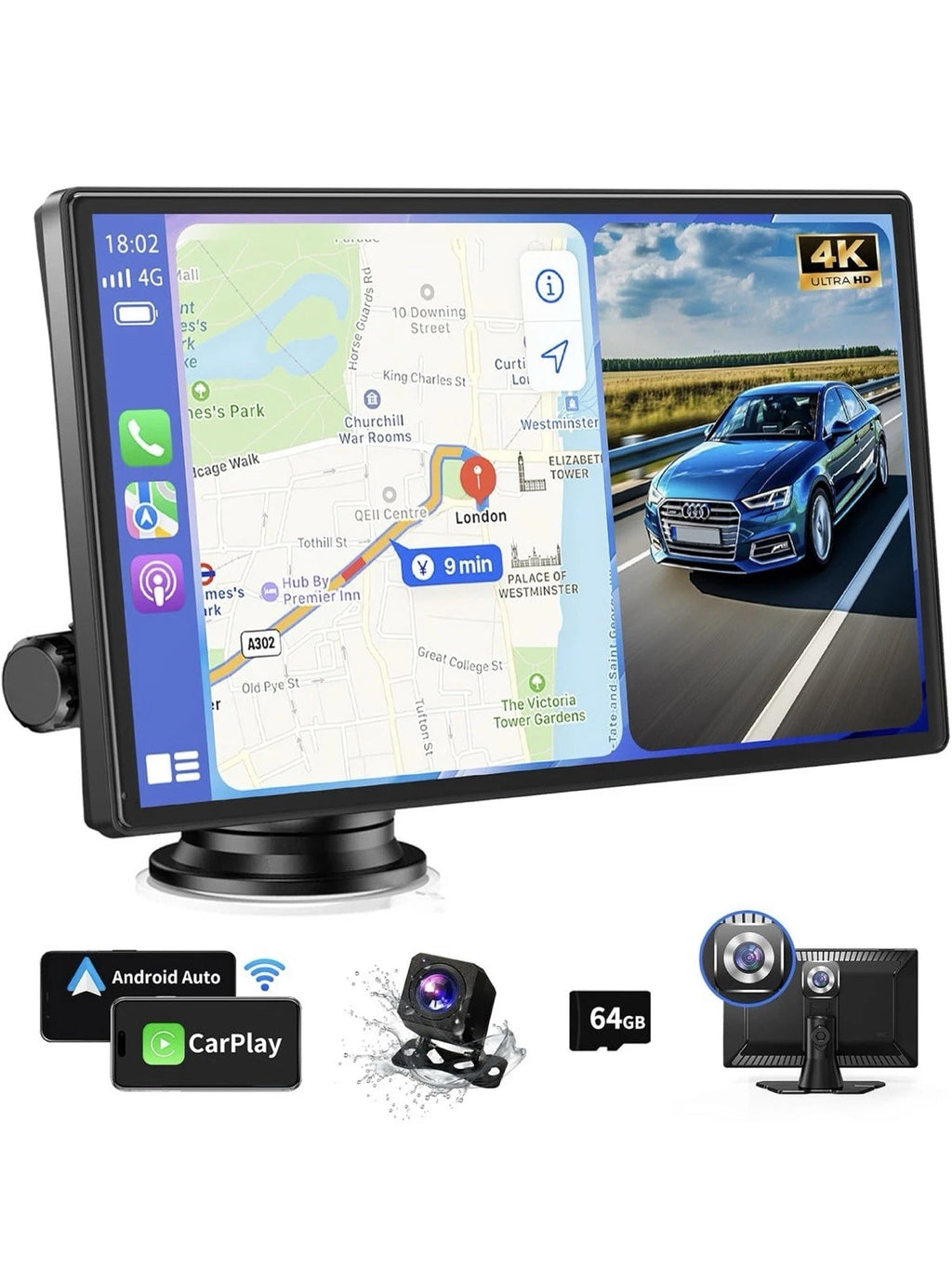 LAMTTO 9 Zoll Autoradio – Kabellos CarPlay & Android Auto GPS